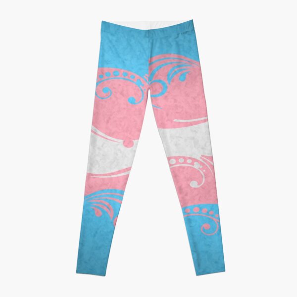 Fancy Swooped and Swirled Transgender Pride Flag Background Leggings