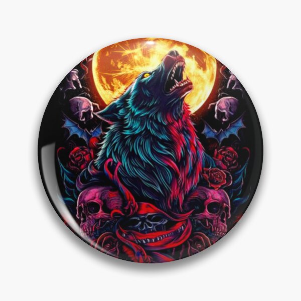 Artikelvorschau, Bloodmoon Howl – Gotisches Wolf- und Totenkopf-Design entworfen und verkauft von Wandering Threads.