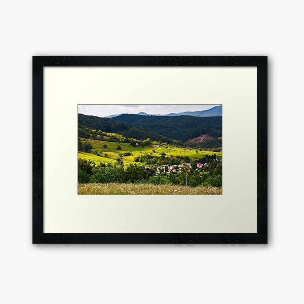 small Carpathian village in mountains Framed Art Print