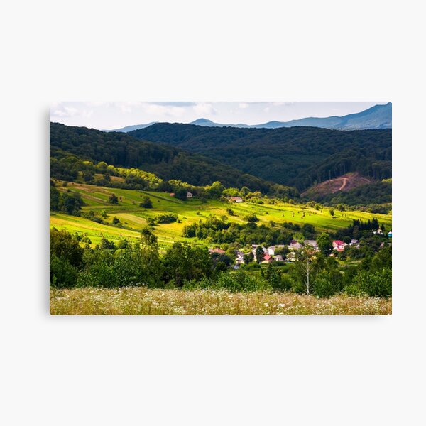 small Carpathian village in mountains Canvas Print