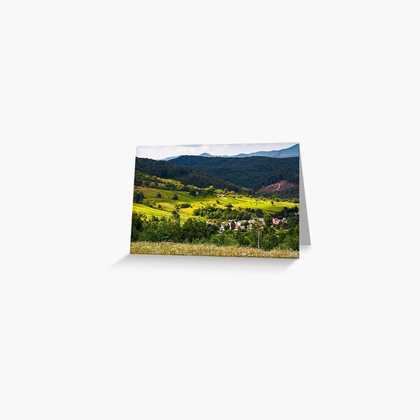 small Carpathian village in mountains Greeting Card