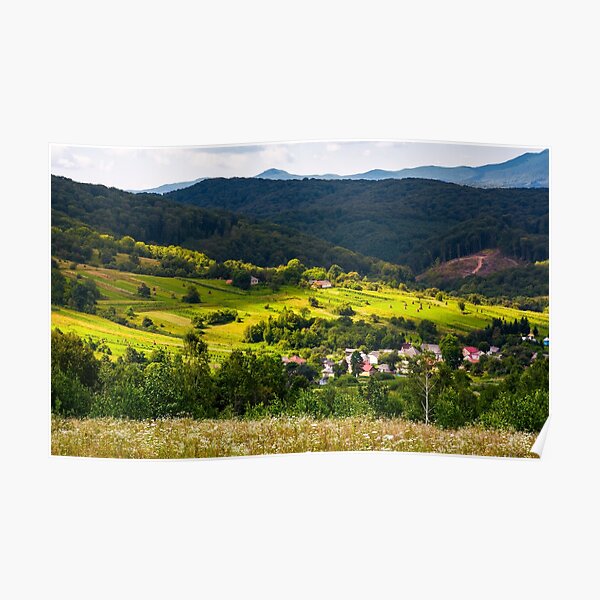 small Carpathian village in mountains Poster
