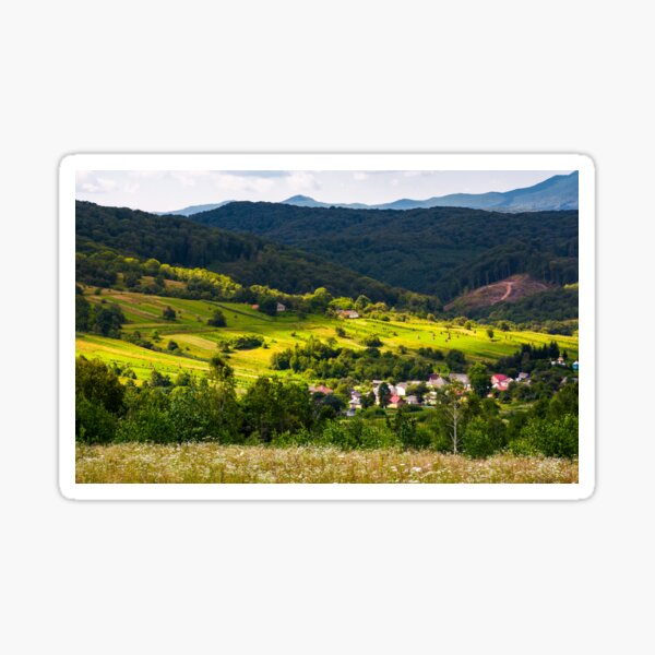 small Carpathian village in mountains Sticker