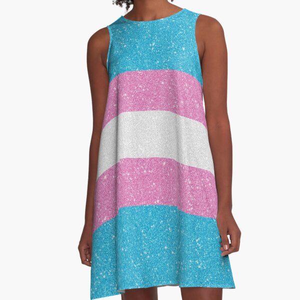 Faux Glitter Transgender Pride Flag Background A-Line Dress