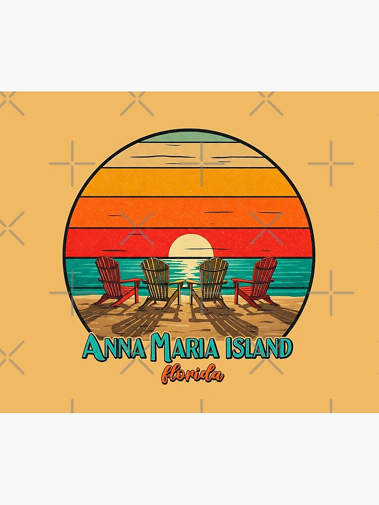 Thumbnail 6 of 6, Throw Blanket, Retro Anna Maria Island Florida Sunset - Vintage Beach Chairs Art designed and sold by christy824.