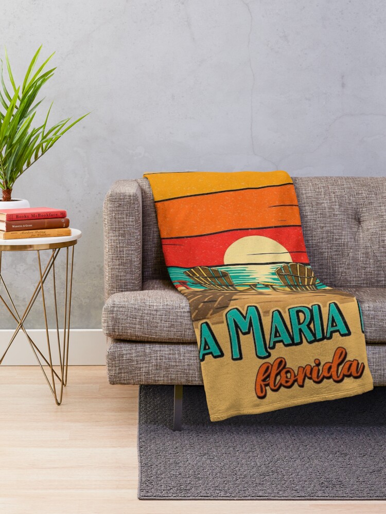 Thumbnail 2 of 6, Throw Blanket, Retro Anna Maria Island Florida Sunset - Vintage Beach Chairs Art designed and sold by christy824.