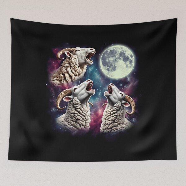 Item preview, Three Sheeps Howling at Moon Funny Weird Cursed Meme designed and sold by Kimberley King Art  King Art.