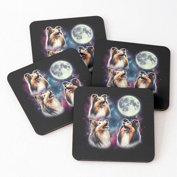Item preview, Three Shetland Sheepdogs Howling at Moon Funny Weird Cursed Meme designed and sold by Kimberley King Art  King Art.