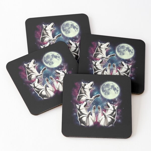 Item preview, Three Siberian Huskies Howling at Moon Funny Weird Cursed Meme designed and sold by Kimberley King Art  King Art.