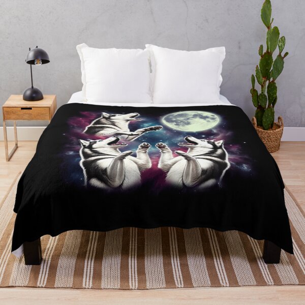 Item preview, Three Siberian Huskies Howling at Moon Funny Weird Cursed Meme designed and sold by Kimberley King Art  King Art.