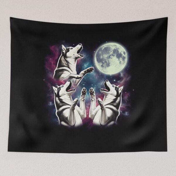 Item preview, Three Siberian Huskies Howling at Moon Funny Weird Cursed Meme designed and sold by Kimberley King Art  King Art.