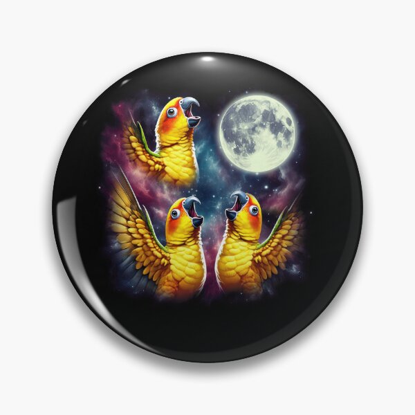 Item preview, Three Sun Conures Howling at Moon Funny Weird Cursed Meme Parrot Lover designed and sold by Kimberley King Art  King Art.