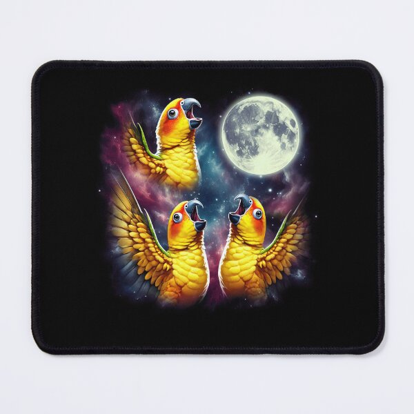 Item preview, Three Sun Conures Howling at Moon Funny Weird Cursed Meme Parrot Lover designed and sold by Kimberley King Art  King Art.