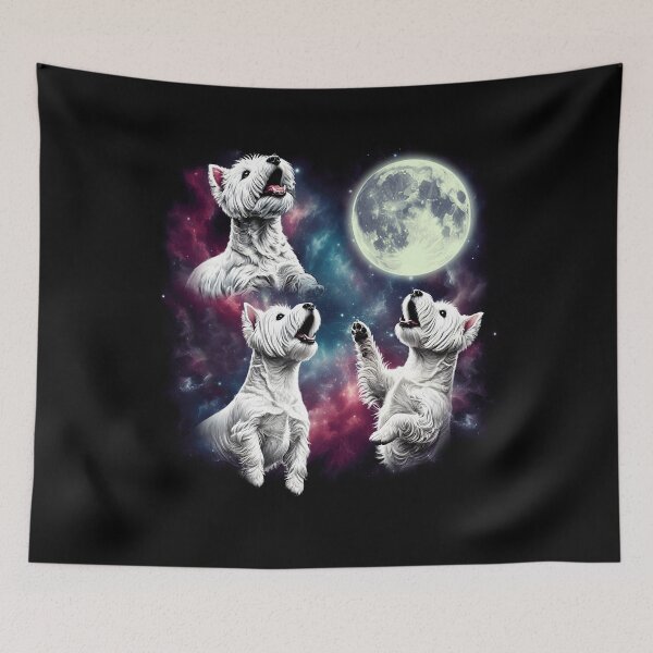 Item preview, Three West Highland White Terriers Howling at Moon Funny Weird Cursed Meme designed and sold by Kimberley King Art  King Art.