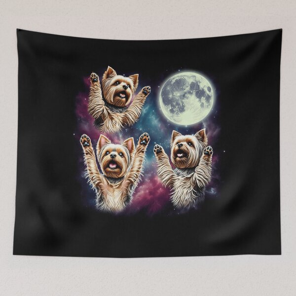 Item preview, Three Yorkshire Terriers Howling at Moon Funny Weird Cursed Meme designed and sold by Kimberley King Art  King Art.
