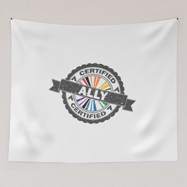 Item preview, Certified LGBT Ally Pride Seal of Approval with Pride Flag Background designed and sold by LiveLoudGraphic.