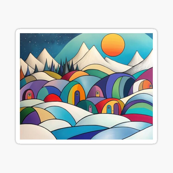 Brightly Colored Igloo Abstract in Watercolor Sticker