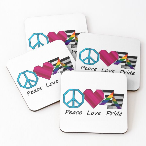 Item preview, Peace, Love, and Pride design in LGBT Ally pride flag colors designed and sold by LiveLoudGraphic.