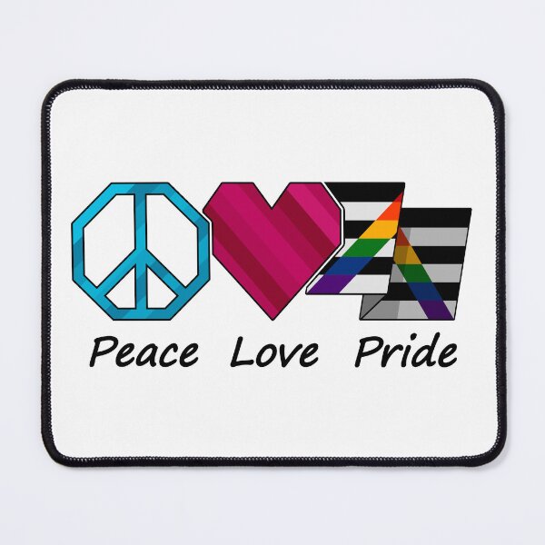 Item preview, Peace, Love, and Pride design in LGBT Ally pride flag colors designed and sold by LiveLoudGraphic.