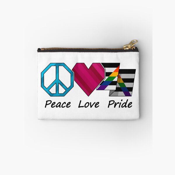 Item preview, Peace, Love, and Pride design in LGBT Ally pride flag colors designed and sold by LiveLoudGraphic.