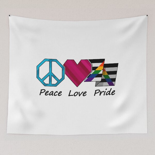 Item preview, Peace, Love, and Pride design in LGBT Ally pride flag colors designed and sold by LiveLoudGraphic.