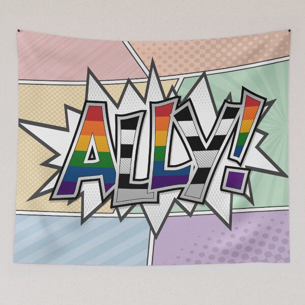 Item preview, Halftone Ally Pride Typography with Flag Background designed and sold by LiveLoudGraphic.