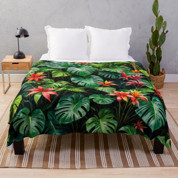 Item preview, Monstera With Bromeliad Guzmania Flower - Aesthetic Tropical Plants Foliage - Greenery - Fresh Dense Plants - Vegetation After Rain designed and sold by MyArt23.