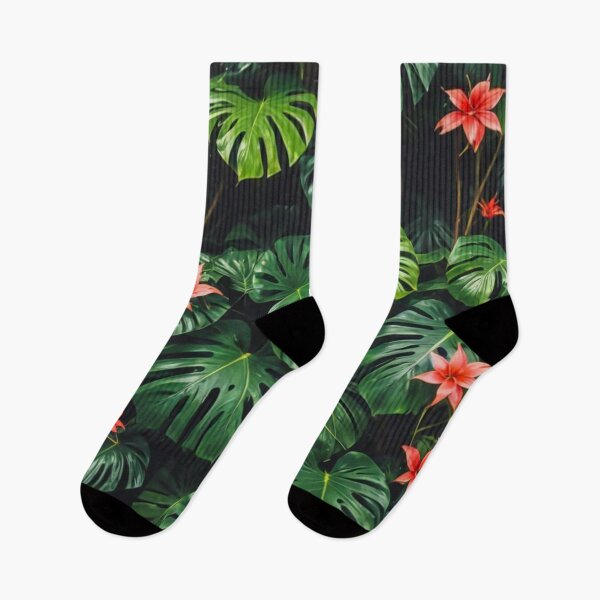 Item preview, Monstera With Bromeliad Guzmania Flower - Aesthetic Tropical Plants Foliage - Greenery - Fresh Dense Plants - Vegetation After Rain designed and sold by MyArt23.