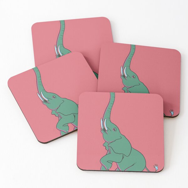 Item preview, Green Elephant on Pink Background: Reaching for the Sky designed and sold by avellis illustrations.