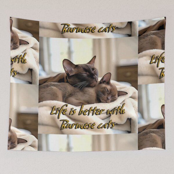 Item preview, Life Is Better with Burmese Cats – Sweet Cartoon Style Cuddling Cat Art designed and sold by Michael van der Hoorn.