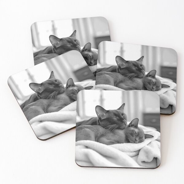 Item preview, Cuddling Burmese Cats in Monochrome – Elegant Black & White Cat Art designed and sold by Michael van der Hoorn.