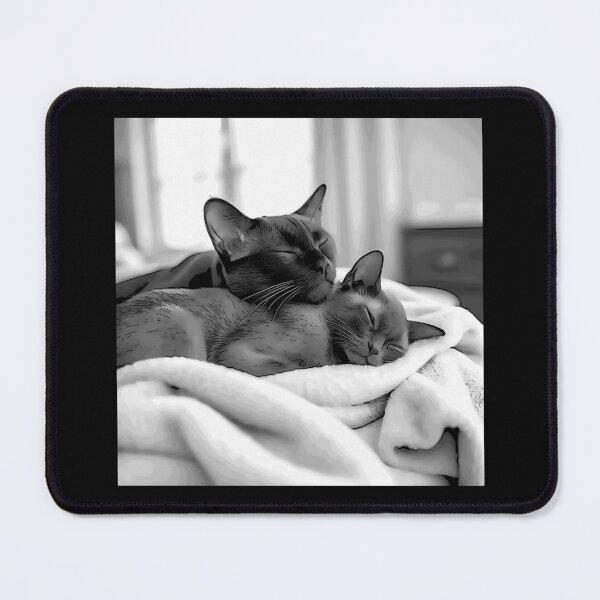 Item preview, Cuddling Burmese Cats in Monochrome – Elegant Black & White Cat Art designed and sold by Michael van der Hoorn.