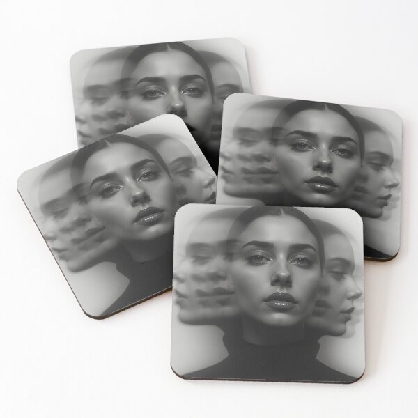 Item preview, Ethereal Illusions – A Surreal Black and White Portrait of a Woman with Multiple Overlapping Faces designed and sold by Nickyayee.