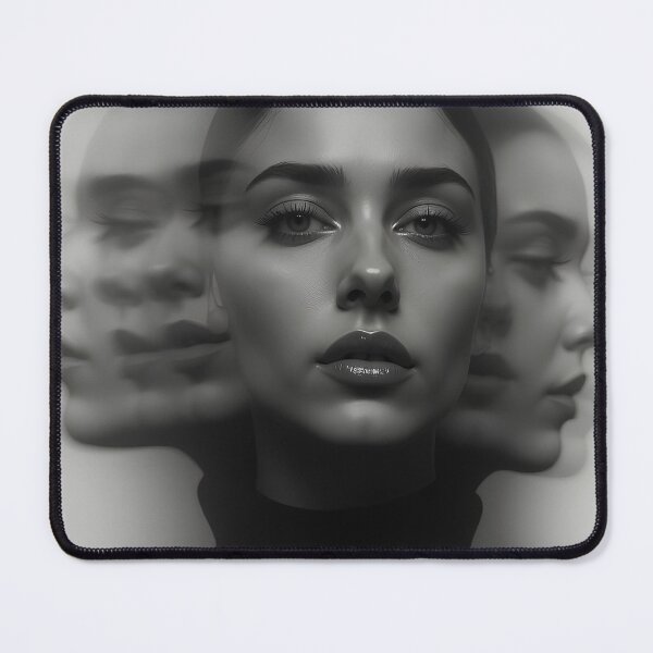 Item preview, Ethereal Illusions – A Surreal Black and White Portrait of a Woman with Multiple Overlapping Faces designed and sold by Nickyayee.