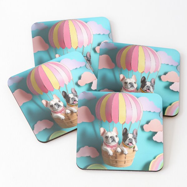 Item preview, Whimsical Frenchies in a Colorful Hot Air Balloon designed and sold by HollywoodInked.
