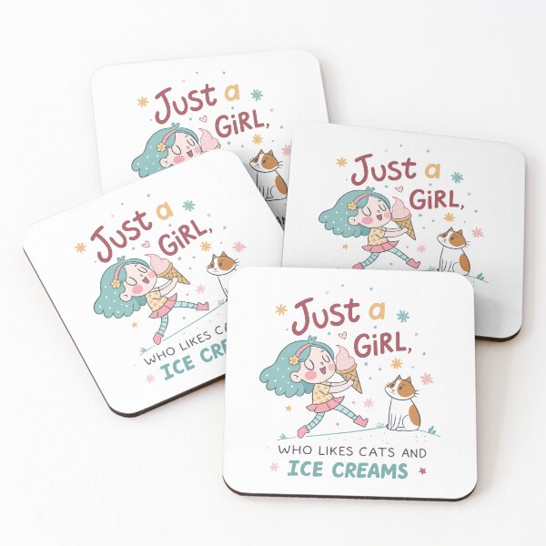 Item preview, Sweet Tooth and Feline Love – 'Just a Girl Who Loves Cats and Ice Creams' Illustration designed and sold by ThatBBStore.