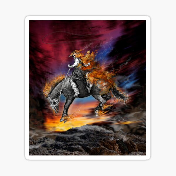Texas Ghost Rider Cowboy Demon Bronc Buster Rodeo Sticker