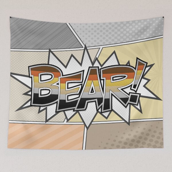 Item preview, Halftone Gay Bear Pride Typography with Flag Background designed and sold by LiveLoudGraphic.