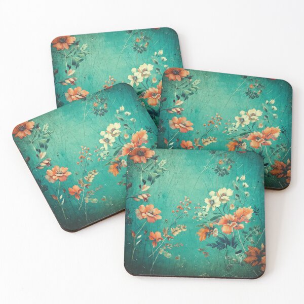 Item preview, Vintage Flowers Collage On Turquiose Background designed and sold by Honey Myrtle Studio.