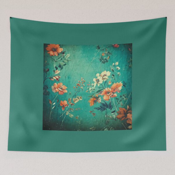 Item preview, Vintage Flowers Collage On Turquiose Background designed and sold by Honey Myrtle Studio.