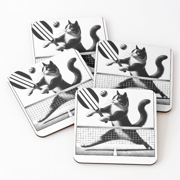 Item preview, Vintage Cat Playing Pickleball Kitten Lover Paddleball designed and sold by Kimberley King Art  King Art.