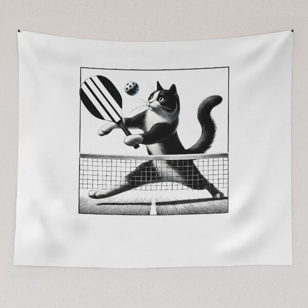 Item preview, Vintage Cat Playing Pickleball Kitten Lover Paddleball designed and sold by Kimberley King Art  King Art.