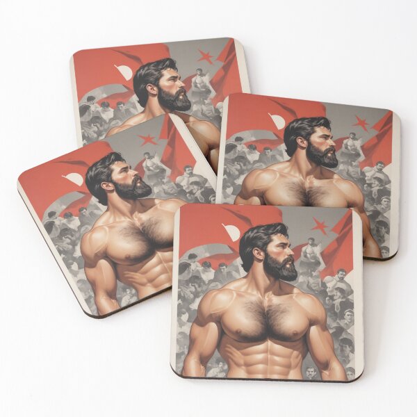 Item preview, gay working class-hero-on vintage museum art-poster - red designed and sold by Museum Of Non-Existing Art.