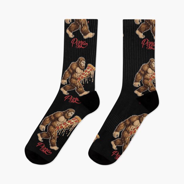 Item preview, Whimsical Sasquatch Holding Pizza on Black Background – Fun & Quirky Bigfoot Art designed and sold by Colorful-Garden.