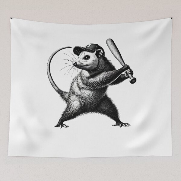 Artikelvorschau, Vintage Possum spielt Softball Baseball Opossum Liebhaber Softball-Spieler entworfen und verkauft von Kimberley King Art King Art.