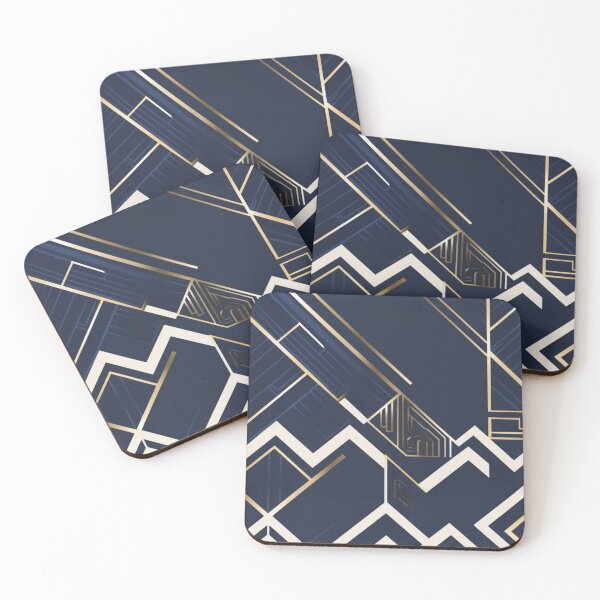Item preview, Abstract geometric pattern in navy blue and gold designed and sold by PeggyMacStudio.