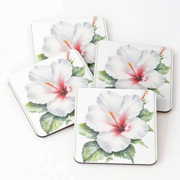 Item preview, floral poster - watercolor painting of white hibiscus flower designed and sold by Museum Of Non-Existing Art.