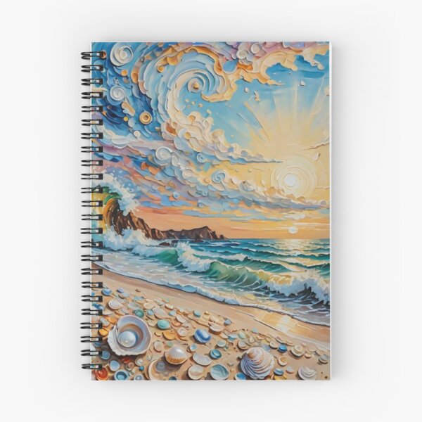 Item preview, Swirl Blue Sky Wave Beach With Shiny Sun Shine Colorful Tiny Pearl Sea Shell in Impasto Texture Oil Painting designed and sold by MyArt23.