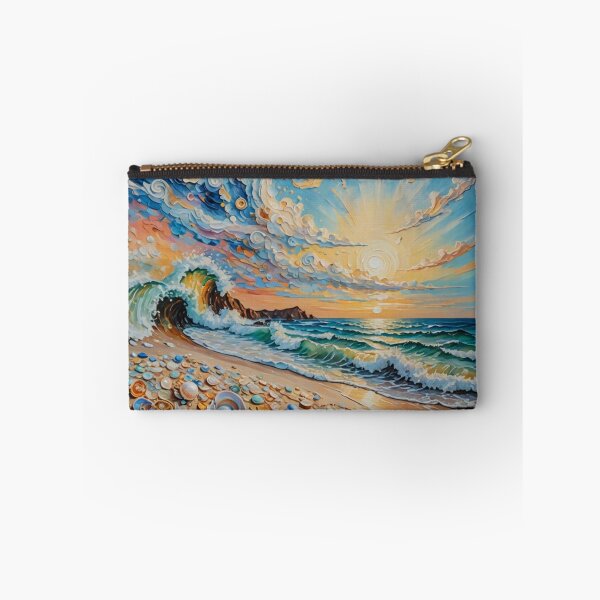 Item preview, Swirl Blue Sky Wave Beach With Shiny Sun Shine Colorful Tiny Pearl Sea Shell in Impasto Texture Oil Painting designed and sold by MyArt23.