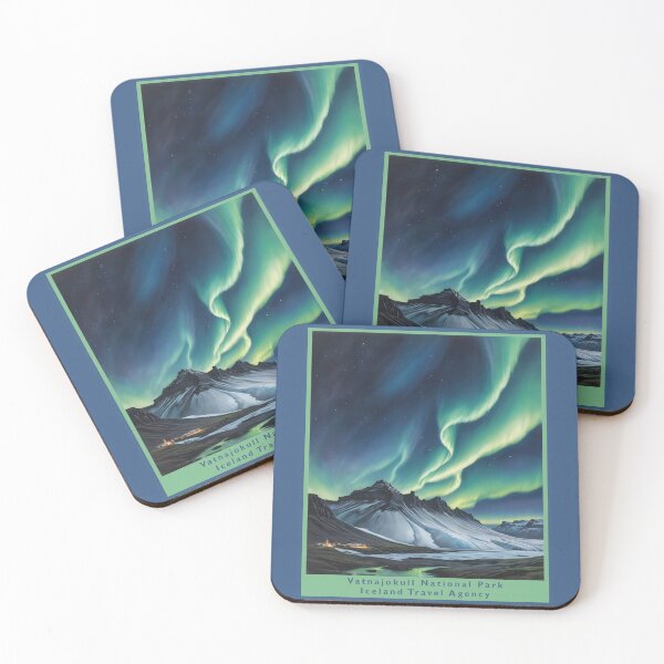 Item preview, Vatnajokull National Park Iceland,1950 style poster - volcano northern light and gletcher designed and sold by Museum Of Non-Existing Art.